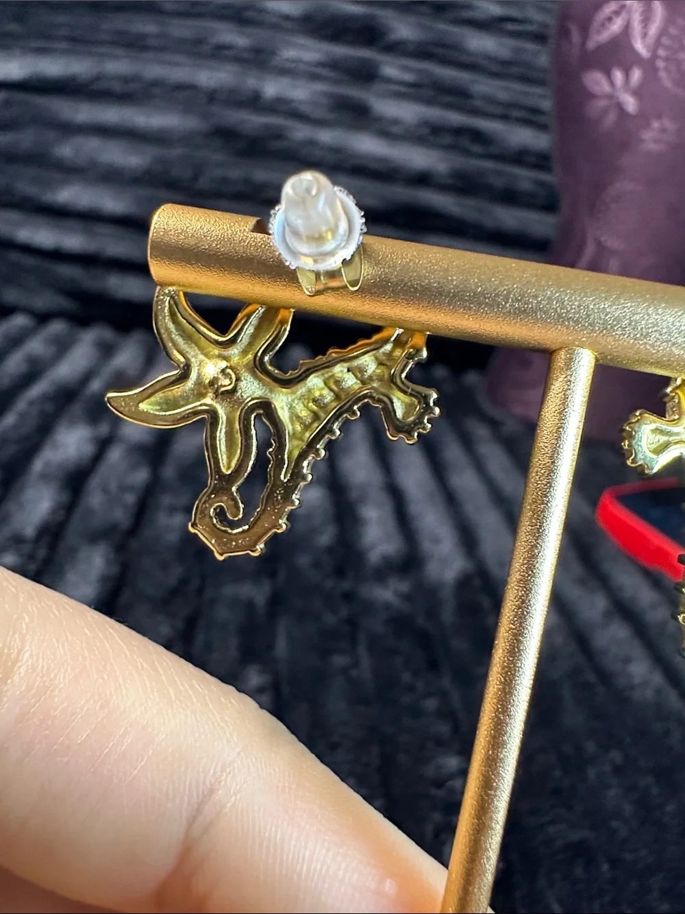 Kenneth Jay Lane Gold Seahorse & Starfish Crystal Drop Earrings - Picture 6 of 7